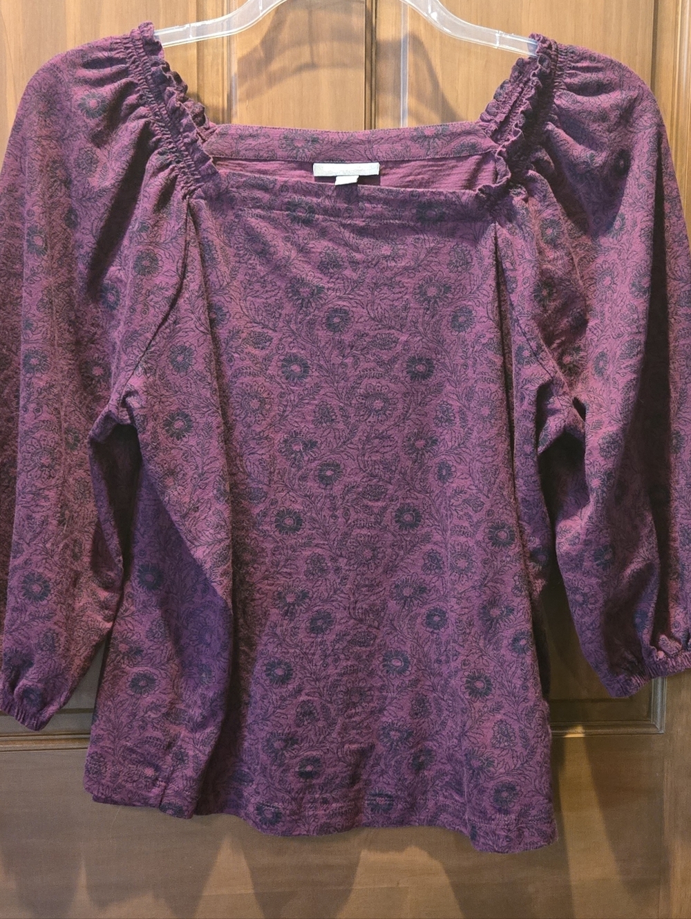 Style & Co. Plum Floral Square-Neck 3/4 Long Sleeve Blouse